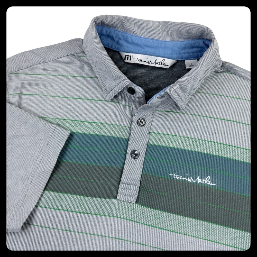 TravisMathew Striped Polo Shirt Men Small Gray Performance Stretch Golf